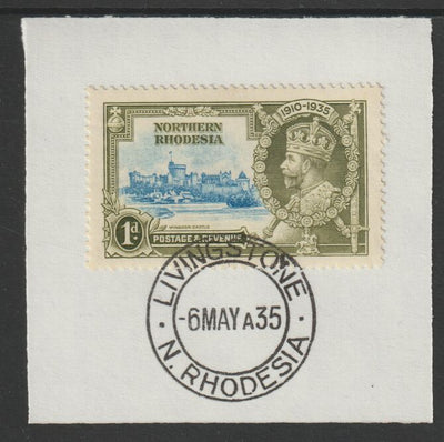 Northern Rhodesia 1935 KG5 Silver Jubilee 1d (SG 18) on piece with full strike of Madame Joseph forged postmark type 329 (First day of issue)