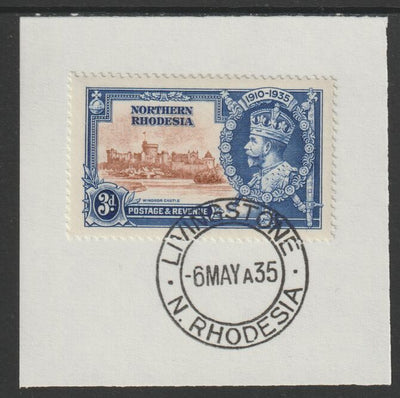 Northern Rhodesia 1935 KG5 Silver Jubilee 3d (SG 20) on piece with full strike of Madame Joseph forged postmark type 329 (First day of issue)
