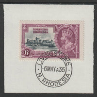 Northern Rhodesia 1935 KG5 Silver Jubilee 6d (SG 21) on piece with full strike of Madame Joseph forged postmark type 329 (First day of issue)