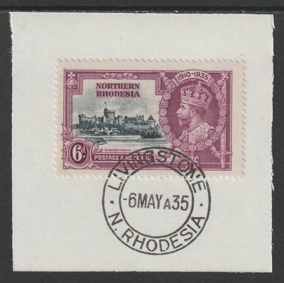 Northern Rhodesia 1935 KG5 Silver Jubilee 6d (SG 21) on piece with full strike of Madame Joseph forged postmark type 329 (First day of issue)