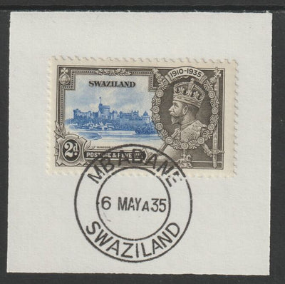 Swaziland 1935 KG5 Silver Jubilee 2d (SG 22) on piece with full strike of Madame Joseph forged postmark type 407 (First day of issue)