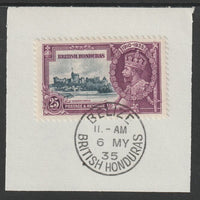 British Honduras 1935 KG5 Silver Jubilee 25c (SG 146) on piece with full strike of Madame Joseph forged postmark type 75 (First day of issue)