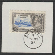 St Kitts-Nevis 1935 KG5 Silver Jubilee 1.5d (SG 62) on piece with full strike of Madame Joseph forged postmark type 348 (First day of issue)