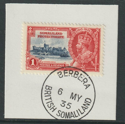 Somaliland 1935 KG5 Silver Jubilee 1a (SG 86) on piece with full strike of Madame Joseph forged postmark type 100 (First day of issue)
