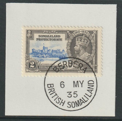 Somaliland 1935 KG5 Silver Jubilee 2a (SG 87) on piece with full strike of Madame Joseph forged postmark type 100 (First day of issue)