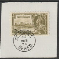 Newfoundland 1935 KG5 Silver Jubilee 24c (SG 253) on piece with full strike of Madame Joseph forged postmark type 272 (First day of issue)