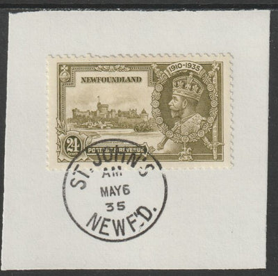 Newfoundland 1935 KG5 Silver Jubilee 24c (SG 253) on piece with full strike of Madame Joseph forged postmark type 272 (First day of issue)