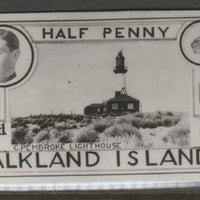Falkland Islands 1936 KE8 1/2d Pembroke Lighthouse stamp-sized B&W photographic essay showing three-quarter portrait of Edward 8th, unissed due to abdication