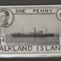Falkland Islands 1936 KE8 1d SS Lafonia stamp-sized B&W photographic essay showing three-quarter portrait of Edward 8th, unissed due to abdication
