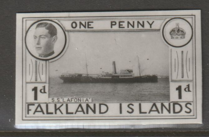 Falkland Islands 1936 KE8 1d SS Lafonia stamp-sized B&W photographic essay showing three-quarter portrait of Edward 8th, unissed due to abdication