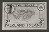 Falkland Islands 1936 KE8 2d Map of the Islands stamp-sized B&W photographic essay showing three-quarter portrait of Edward 8th, unissed due to abdication