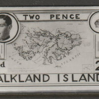 Falkland Islands 1936 KE8 2d Map of the Islands stamp-sized B&W photographic essay showing three-quarter portrait of Edward 8th, unissed due to abdication
