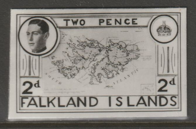 Falkland Islands 1936 KE8 2d Map of the Islands stamp-sized B&W photographic essay showing three-quarter portrait of Edward 8th, unissed due to abdication