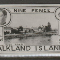 Falkland Islands 1936 KE8 9d Ross Road stamp-sized B&W photographic essay showing three-quarter portrait of Edward 8th, unissed due to abdication