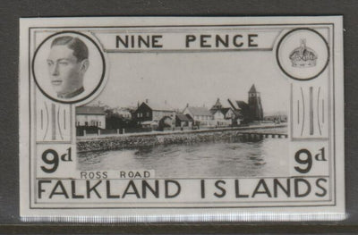 Falkland Islands 1936 KE8 9d Ross Road stamp-sized B&W photographic essay showing three-quarter portrait of Edward 8th, unissed due to abdication