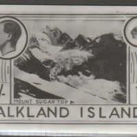 Falkland Islands 1936 KE8 1s Mount Sugar Top stamp-sized B&W photographic essay showing three-quarter portrait of Edward 8th, unissed due to abdication