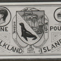 Falkland Islands 1936 KE8 £1 Arms stamp-sized B&W photographic essay showing three-quarter portrait of Edward 8th, unissed due to abdication