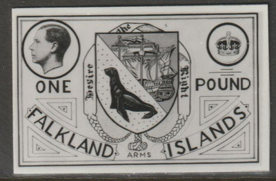 Falkland Islands 1936 KE8 £1 Arms stamp-sized B&W photographic essay showing three-quarter portrait of Edward 8th, unissed due to abdication