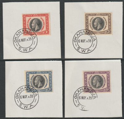 South West Africa 1935 KG5 Silver Jubilee set of 4 each on individual piece cancelled with full strike of Madame Joseph forged postmark type 400