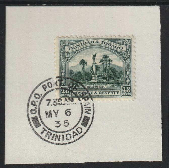 Trinidad & Tobago 1935-37 KG5,Pictorial 48c (SG237) on piece with full strike of Madame Joseph forged postmark type 421