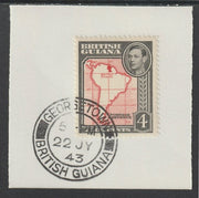 British Guiana 1938 KG6 Pictorial 4c Map(SG310) on piece with full strike of Madame Joseph forged postmark type 72