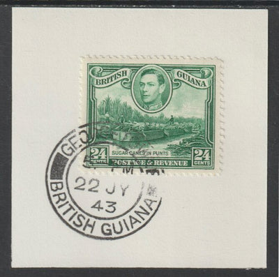 British Guiana 1938 KG6 Pictorial 24c Sugar Canes (SG312) on piece with full strike of Madame Joseph forged postmark type 72