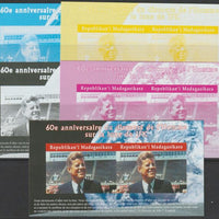 Madagascar 2021 60th Anniversary of Pres Kennedy,s Man on the Moon Speech #1 imperf sheetlet containing 2 values - the set of 5 imperf progressive proofs comprising the 4 individual colours plus all 4-colour composite, unmounted mint