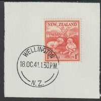New Zealand 1938 Health - Children 1d+1d (SG 610) on piece with full strike of Madame Joseph forged postmark type 287