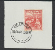 New Zealand 1938 Health - Children 1d+1d (SG 610) on piece with full strike of Madame Joseph forged postmark type 287
