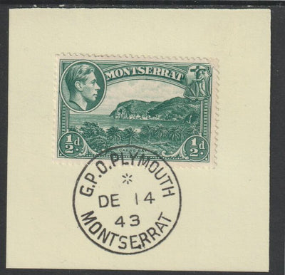 Montserrat 1938 KG6 Pictorial 1/2d blue-green on piece with full strike of Madame Joseph forged postmark type 263
