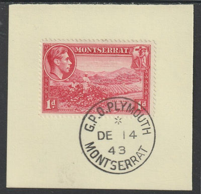 Montserrat 1938 KG6 Pictorial 1d carmine on piece with full strike of Madame Joseph forged postmark type 263