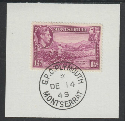 Montserrat 1938 KG6 Pictorial 1.5d purple on piece with full strike of Madame Joseph forged postmark type 263