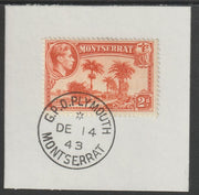 Montserrat 1938 KG6 Pictorial 2d orange on piece with full strike of Madame Joseph forged postmark type 263
