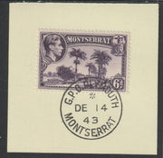 Montserrat 1938 KG6 Pictorial 6d violet on piece with full strike of Madame Joseph forged postmark type 263