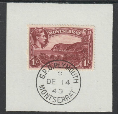 Montserrat 1938 KG6 Pictorial 1s lake on piece with full strike of Madame Joseph forged postmark type 263