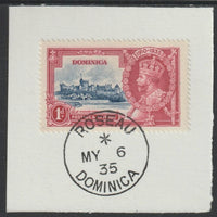 Dominica 1935 KG5 Silver Jubilee 1d (SG 92) on piece with full strike of Madame Joseph forged postmark type 141 (First day of issue)