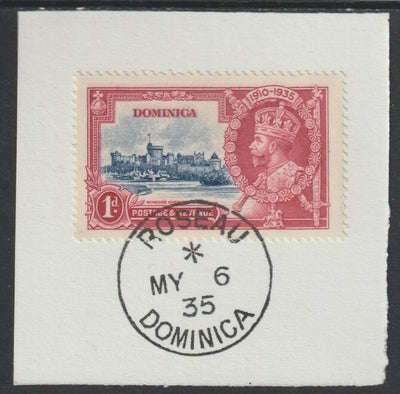 Dominica 1935 KG5 Silver Jubilee 1d (SG 92) on piece with full strike of Madame Joseph forged postmark type 141 (First day of issue)