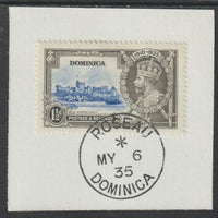 Dominica 1935 KG5 Silver Jubilee 1.5d (SG 93) on piece with full strike of Madame Joseph forged postmark type 141 (First day of issue)
