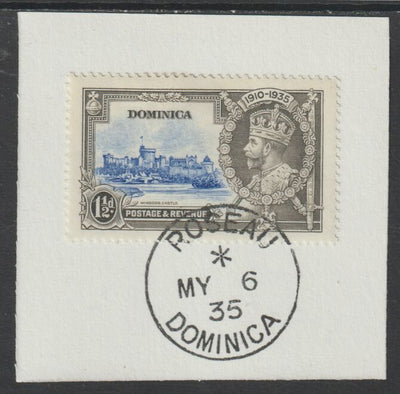 Dominica 1935 KG5 Silver Jubilee 1.5d (SG 93) on piece with full strike of Madame Joseph forged postmark type 141 (First day of issue)