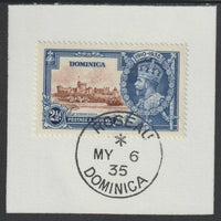 Dominica 1935 KG5 Silver Jubilee 2.5d (SG 94) on piece with full strike of Madame Joseph forged postmark type 141 (First day of issue)