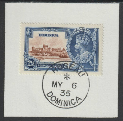 Dominica 1935 KG5 Silver Jubilee 2.5d (SG 94) on piece with full strike of Madame Joseph forged postmark type 141 (First day of issue)