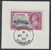 Dominica 1935 KG5 Silver Jubilee 1s (SG 95) on piece with full strike of Madame Joseph forged postmark type 141 (First day of issue)