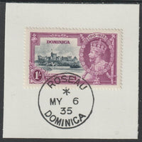 Dominica 1935 KG5 Silver Jubilee 1s (SG 95) on piece with full strike of Madame Joseph forged postmark type 141 (First day of issue)