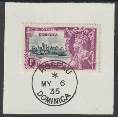 Dominica 1935 KG5 Silver Jubilee 1s (SG 95) on piece with full strike of Madame Joseph forged postmark type 141 (First day of issue)