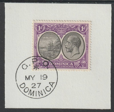 Dominica 1923-33KG5 Badge of Colony 1d black & scarlet on piece with full strike of Madame Joseph forged postmark type 141