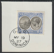 Dominica 1923-33KG5 Badge of Colony 3d black & ultramarine on piece with full strike of Madame Joseph forged postmark type 139