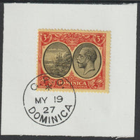 Dominica 1923-33KG5 Badge of Colony 3d black & red/yellow on piece with full strike of Madame Joseph forged postmark type 139