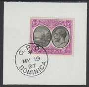 Dominica 1923-33KG5 Badge of Colony 6d black & magenta on piece with full strike of Madame Joseph forged postmark type 139