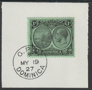 Dominica 1923-33KG5 Badge of Colony 1s black/emerald on piece with full strike of Madame Joseph forged postmark type 139