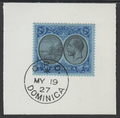 Dominica 1923-33KG5 Badge of Colony 2s black & blue on blue on piece with full strike of Madame Joseph forged postmark type 139